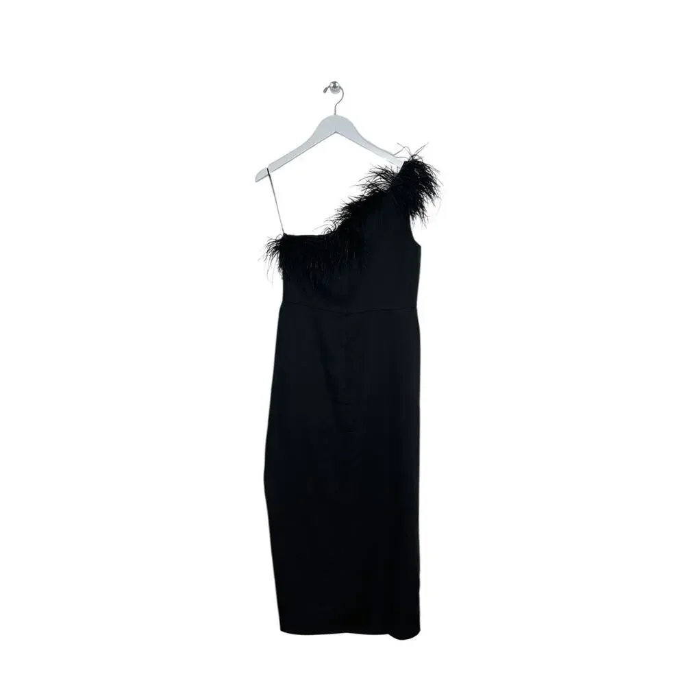 Mac Duggal A68147 Black‎ Feathered One-Shoulder Dress Size 10 NWT - Picture 5 of 7